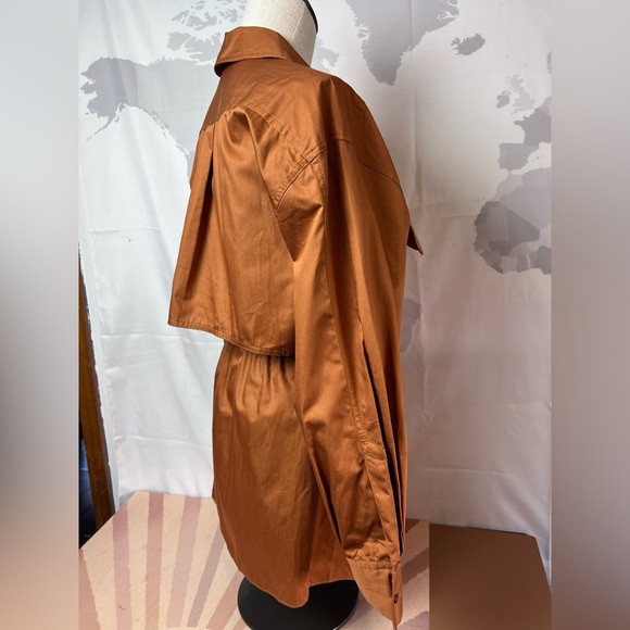 ZARA Poplin Shirt-Dress With Pockets Brown NWOT - Picture 10 of 12